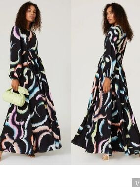A.L.C. Leah Midnight Multi Papillon Abstract Maxi Dress Size 8